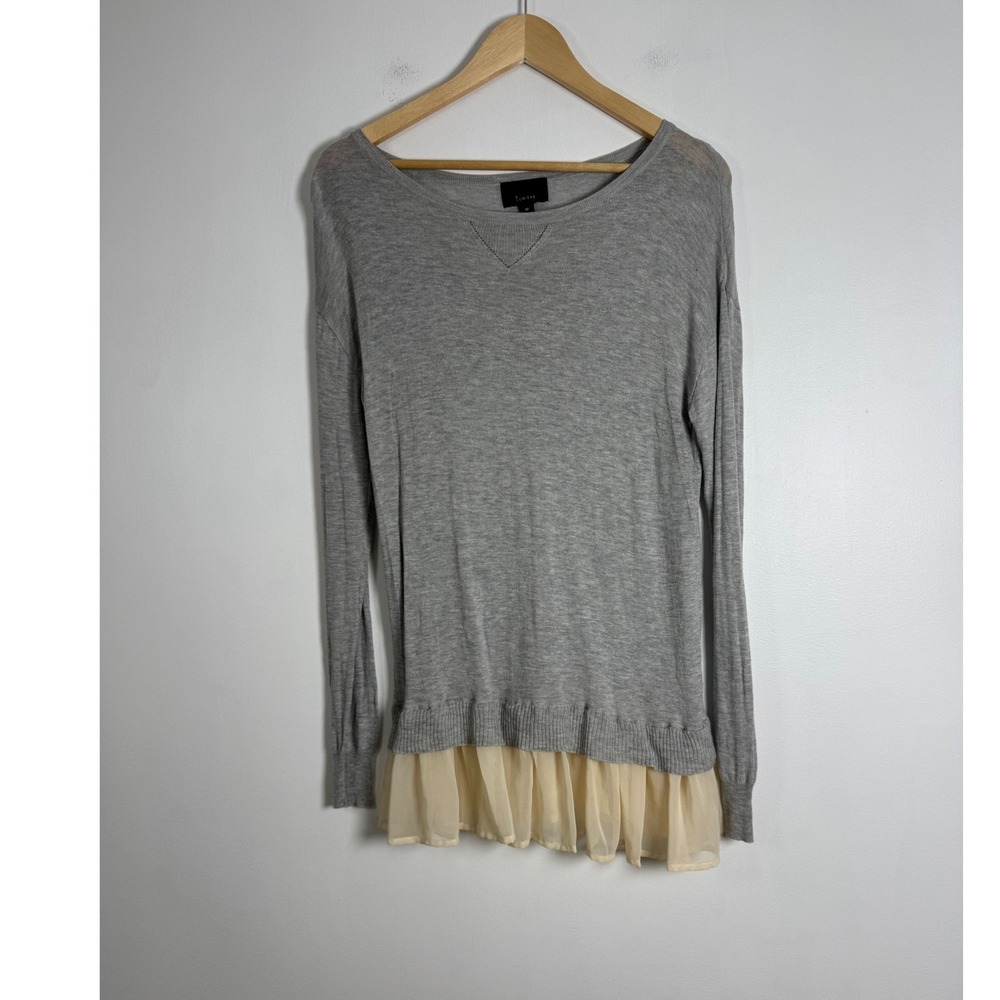 Coquette Lumiere Womens Medium Layered Sweater Grey Chiffon Ruffle Hem NT15399